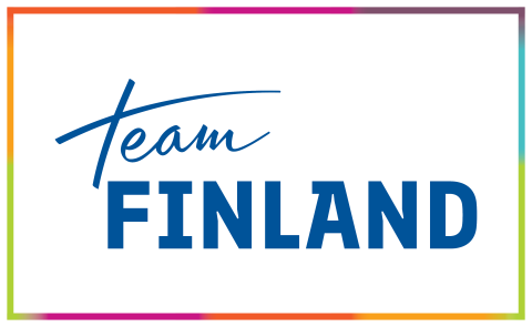 Logo with the text "Team Finland" in bold blue letters.